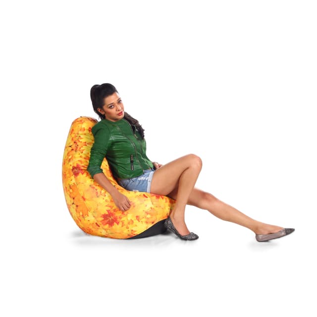 Orka Digital Printed Bean Bag (Leaf, Yellow)